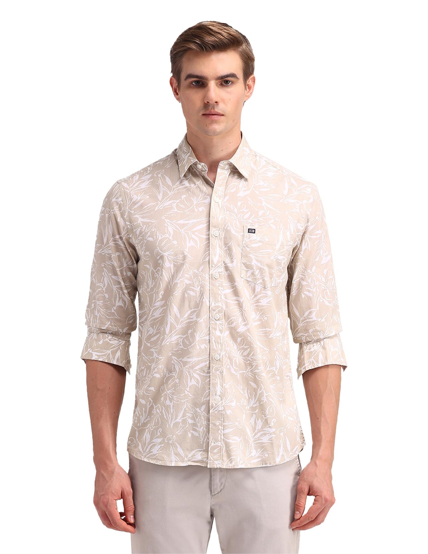 Arrow Men's Printed Full Sleeve Slim Fit Point Collar Cotton Casual Shirt