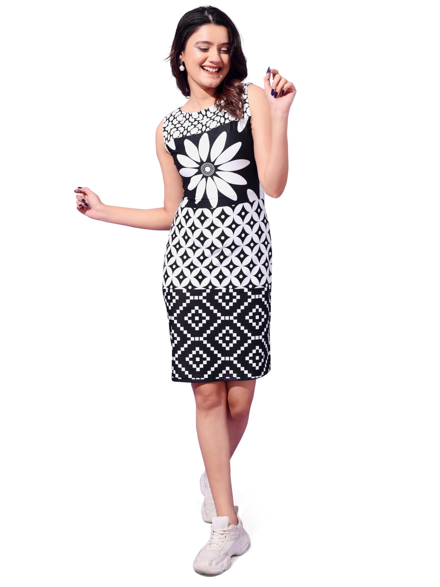 Attire Empire Black & White Women Bodycon Dress