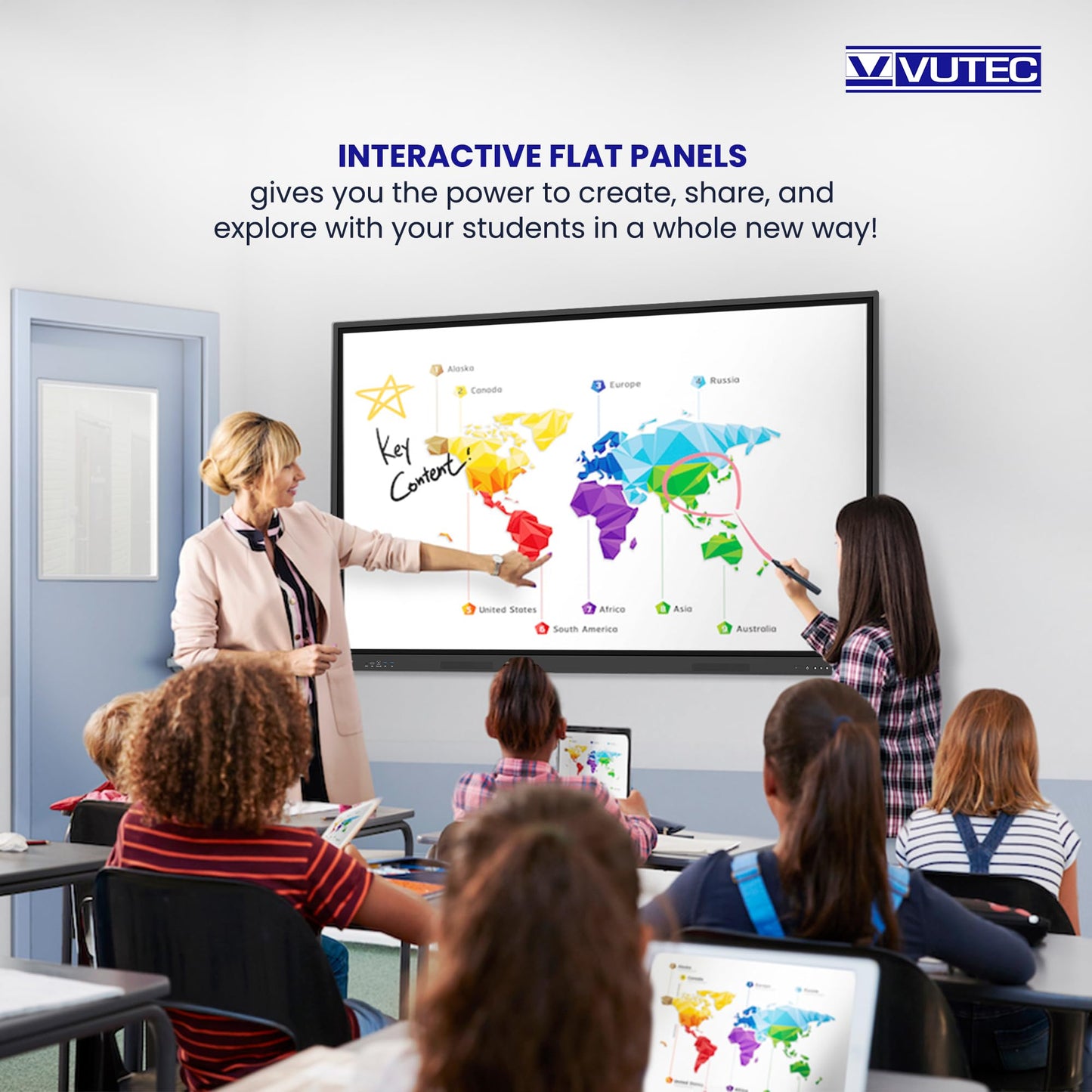 Vutec 75 Inches Interactive Flat Panel | 8GB RAM 128GB ROM | Android 14 | USB, HDMI, VGA, Display Ports | Smart Digital Board Screen Ideal for Teaching, Content Creation & Office Use