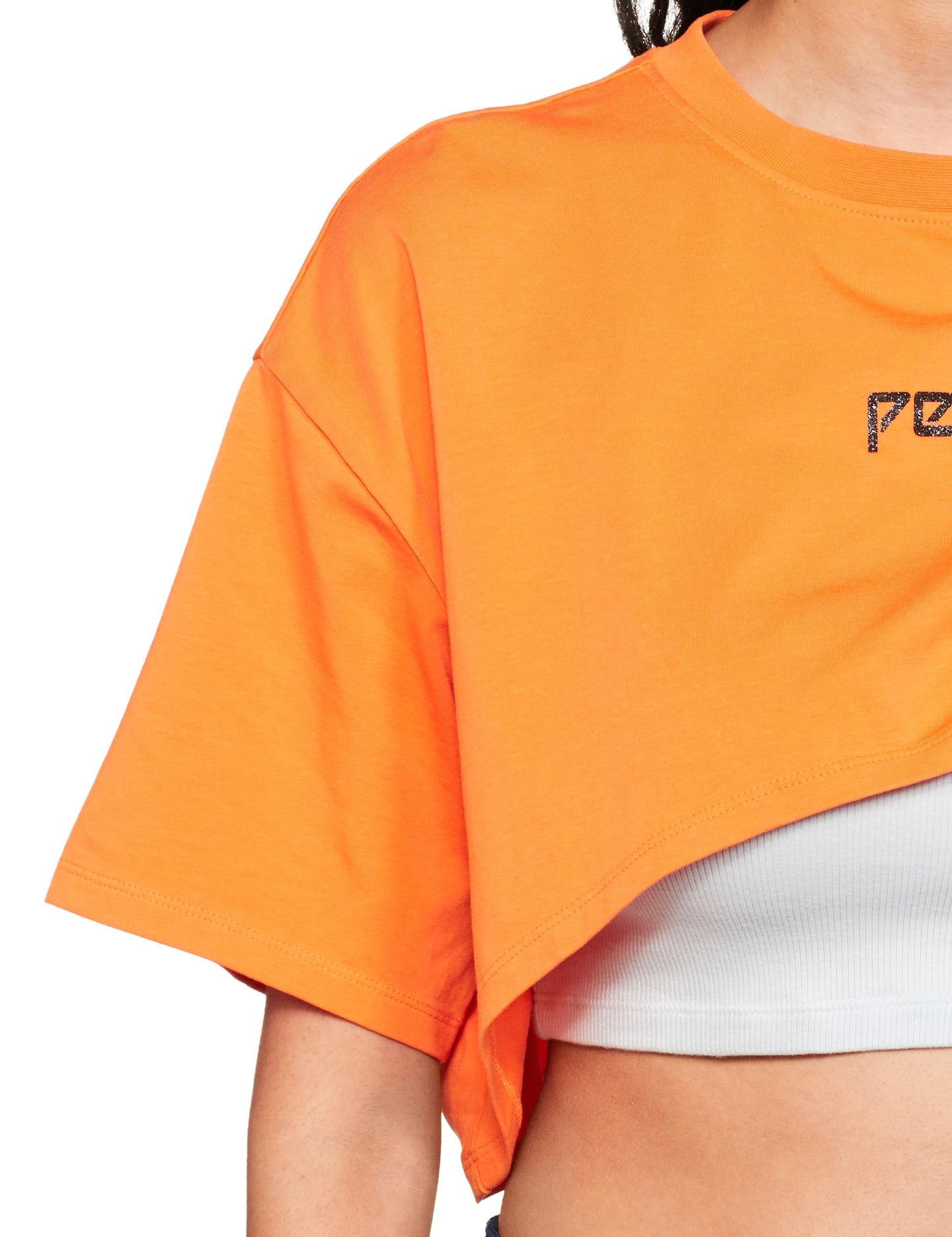 Pepe Jeans Solid Round Neck Cotton Women's T-Shirt (Orange,Large)