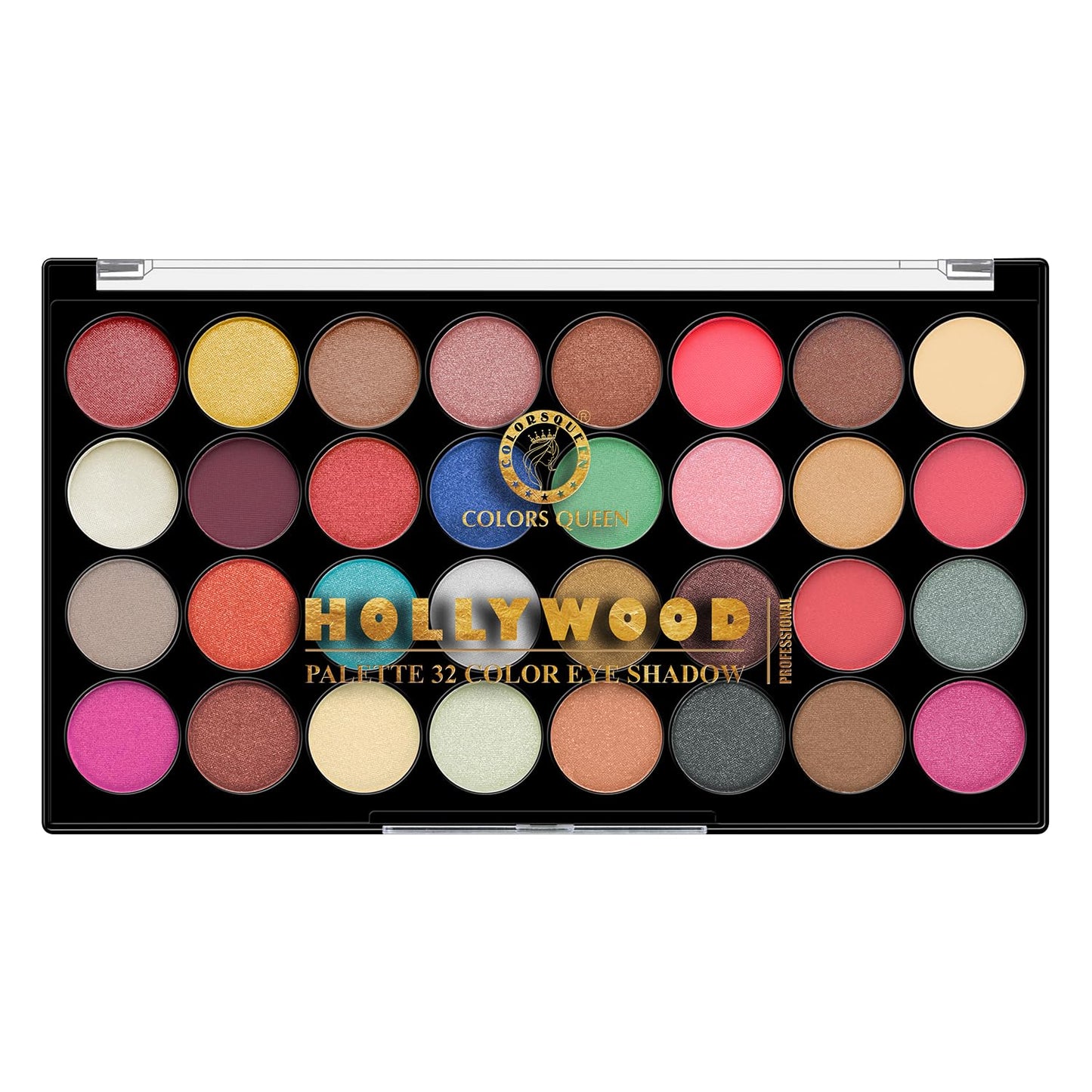 Colors Queen 32 Multicolor Hollywood Eyeshadow Palette | Matte and Shimmery Shades, Long Lasting & Easy to Blend | Highly Pigmented Eyeshadow Palette for Eye Makeup (02 - Hollywood, 34g)