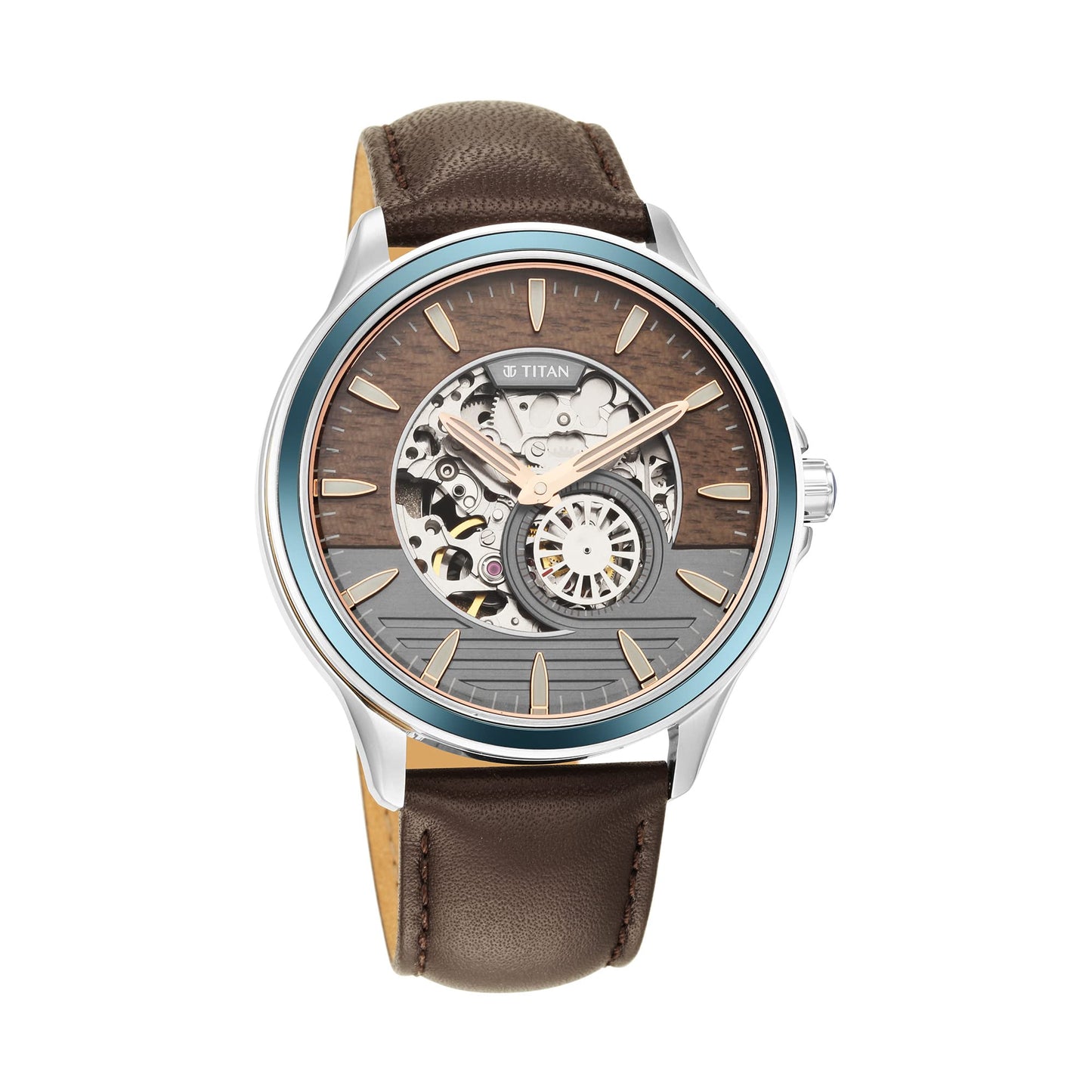 Titan Maritime Automatic Anthracite and Brown Bi-Colour Dial Brown Leather Strap Watch for Men - NT1793KL02