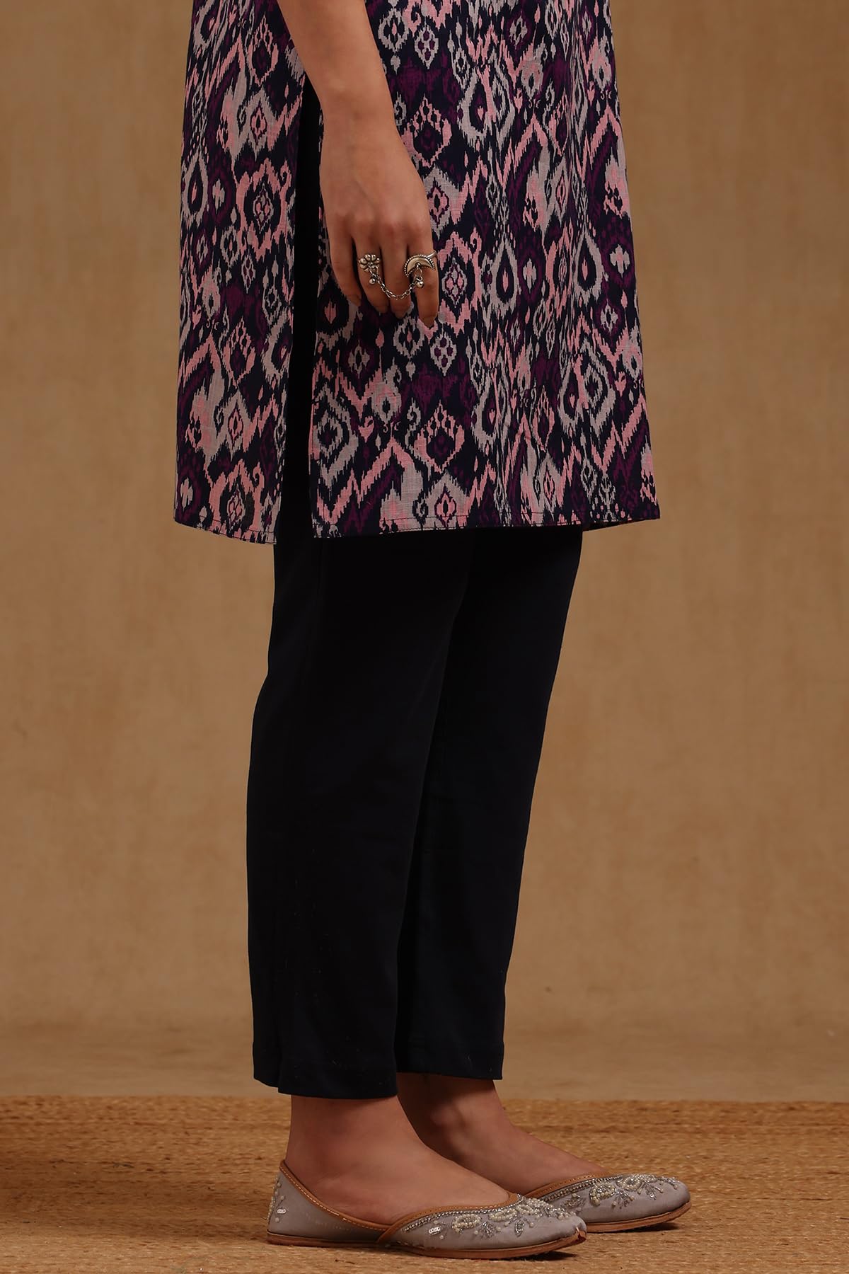 Soch Womens Navy Blue Cotton Blend Solid Pant