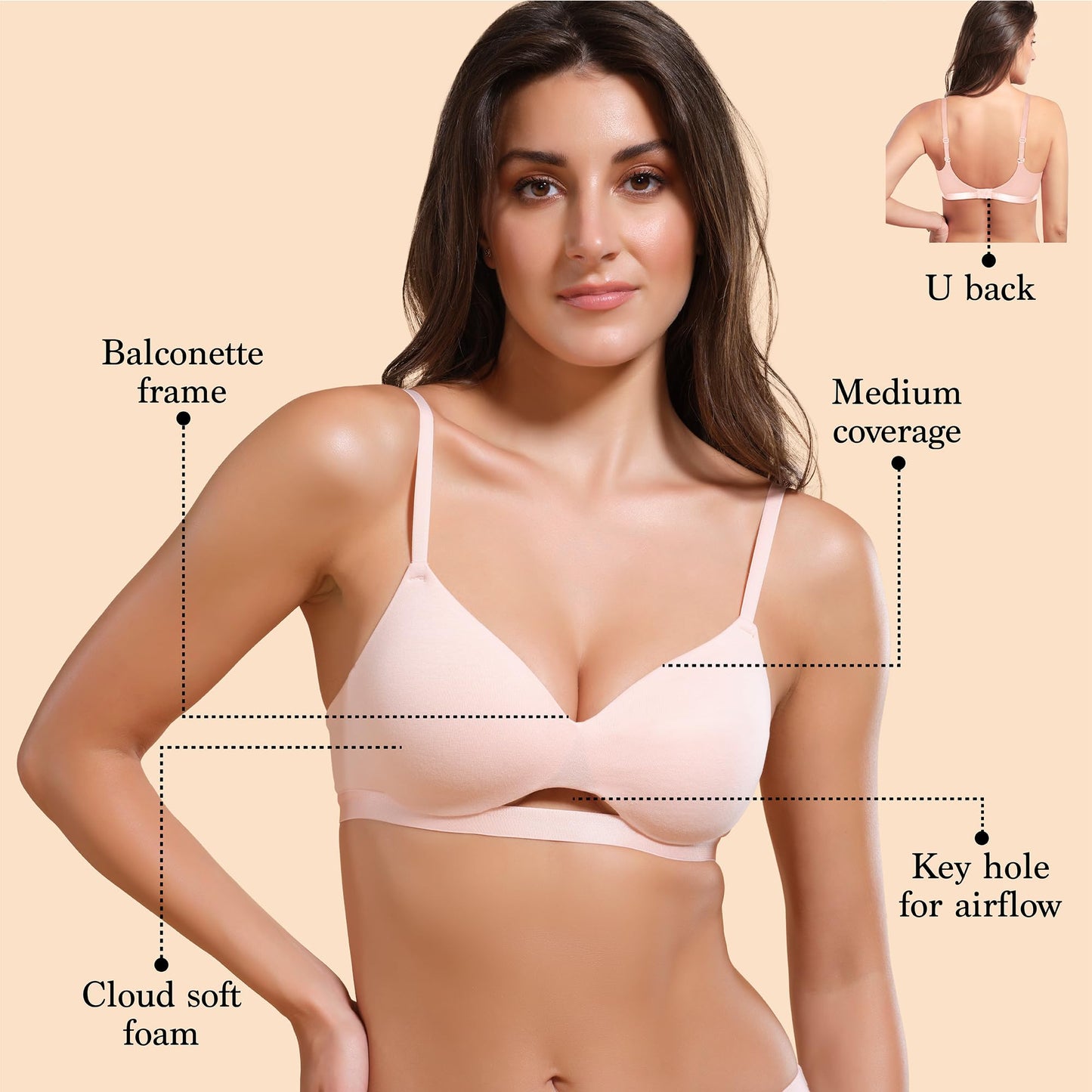 Enamor Women's Stretch Cotton Wire Free Non-Wired T-Shirt Padded Bra (EBCDAA032CHB36C_Cherry Blossom_36C)