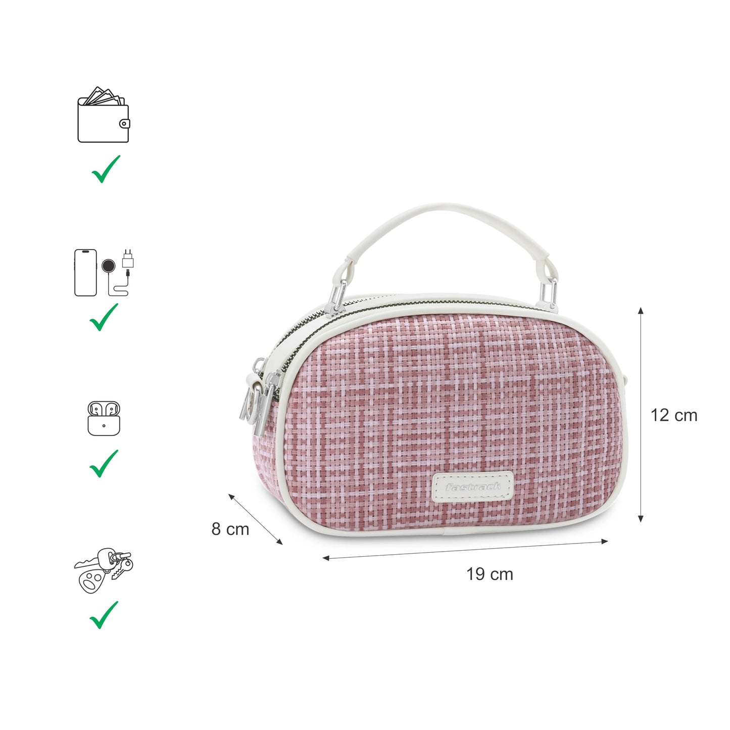 Fastrack Women's Basketweave Dual Compartment Sling Bag | Detachable Adjustable Sling, Dual Zip Compartments, Inner Utility Pockets | 6 Months Warranty