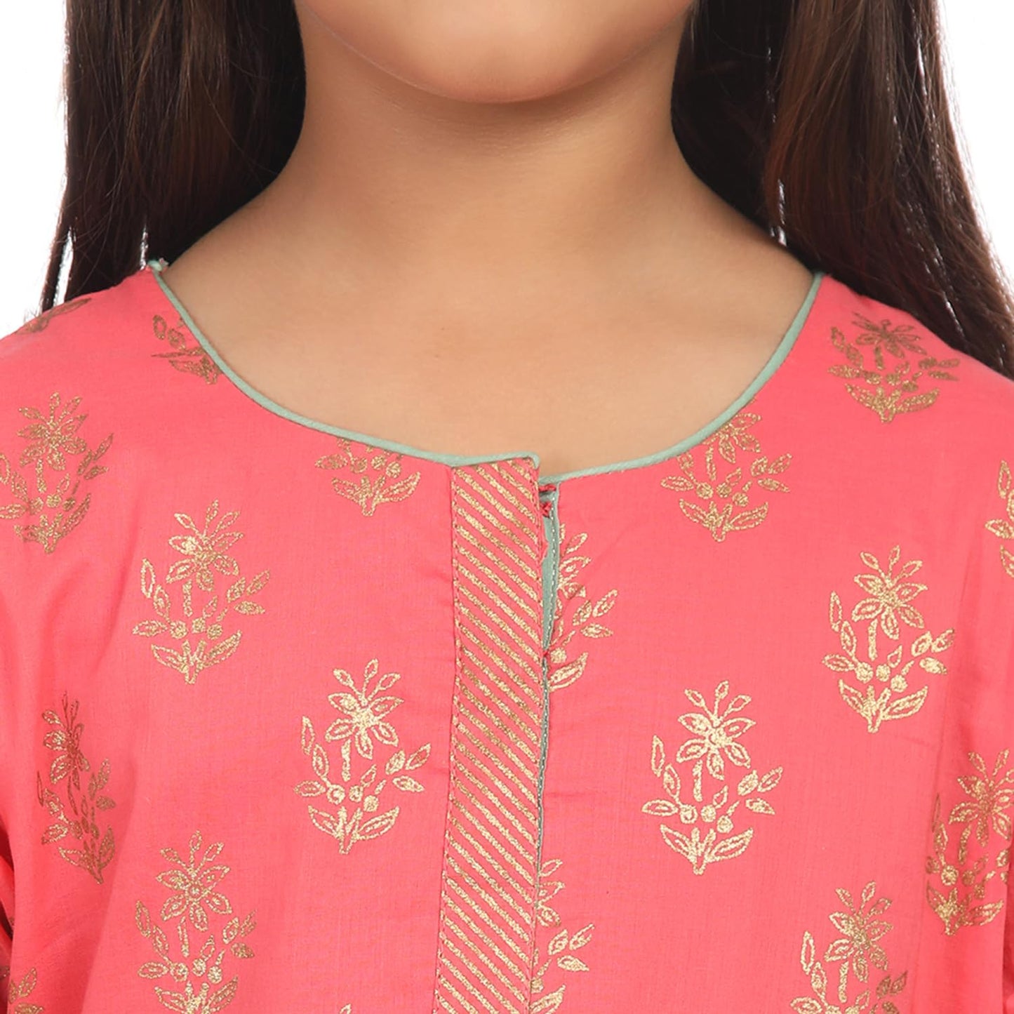 BIBA Girl's Ethnic Pink Cotton Kurta Set (Size_3)