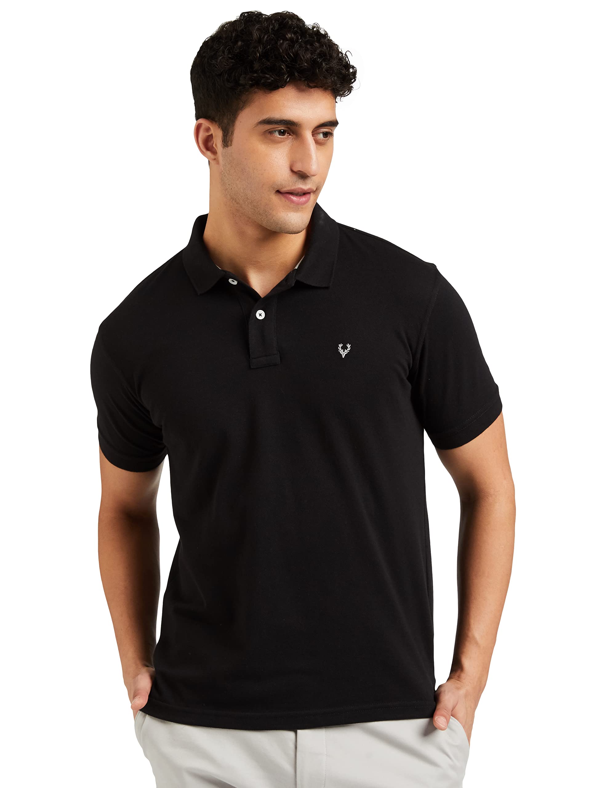 Allen Solly Men Jet Black Regular Fit Polo(AMKP317G04249_Jet Black_L)