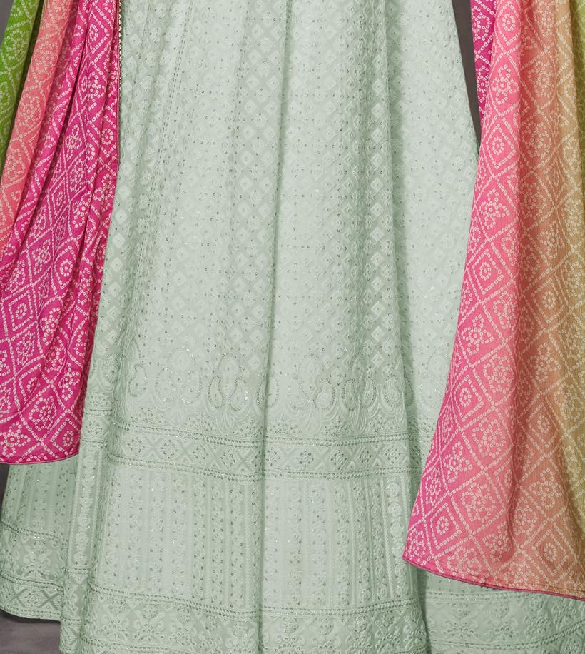 RUDRAPRAYAG Women's Georgette Long Sleeve V-Neck Maxi Anarkali Gown I Semi Stitched Womens Ethnic Wear