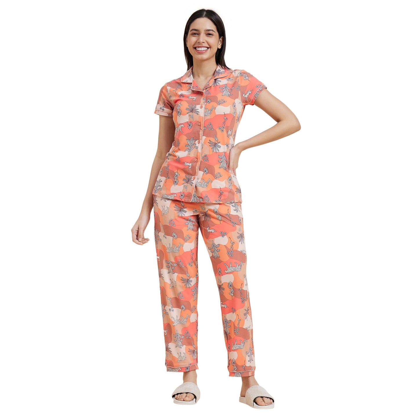 Sweet Dreams Women's Cotton Blend Geometric Pajama Set Pack of 2 (2112AXCO Peach XL)