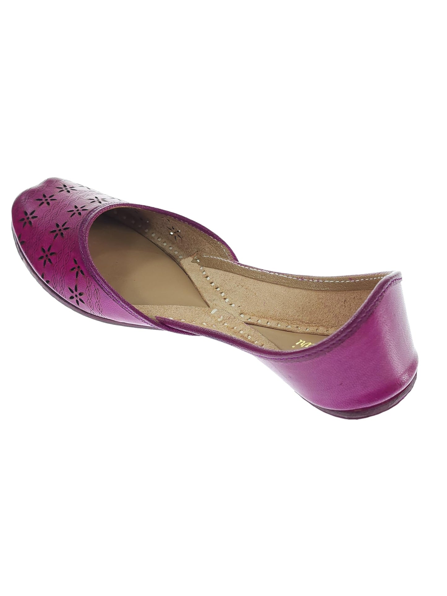 Fulkari Women Magenta Dark Cutwork Casual Genuine Soft Leather Jutis | Bite and Pinch Free Juttis | Punjabi Jutti | Girl's Office Flat Ladies Mojari | dailywear Ethnic Juti | 36