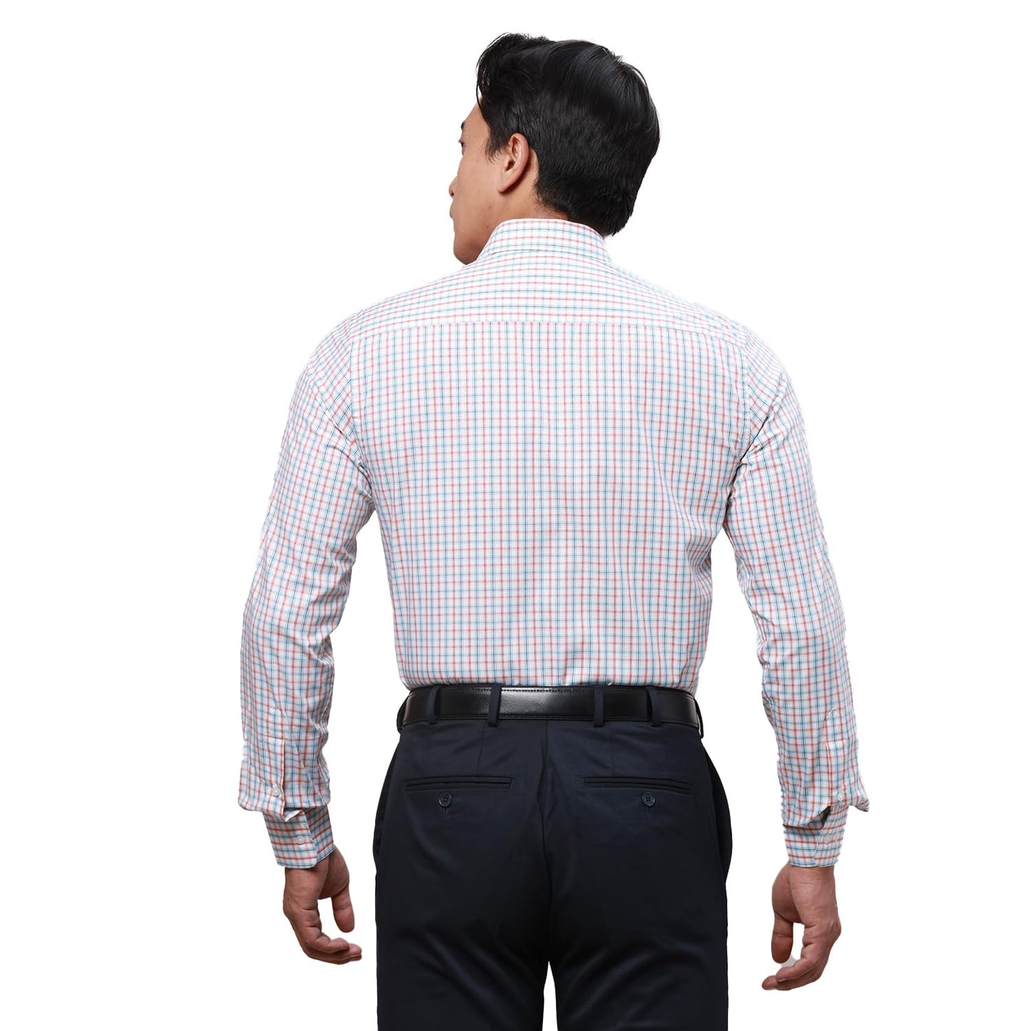 Park Avenue Men's Checkered Slim Fit Shirt (Orange)