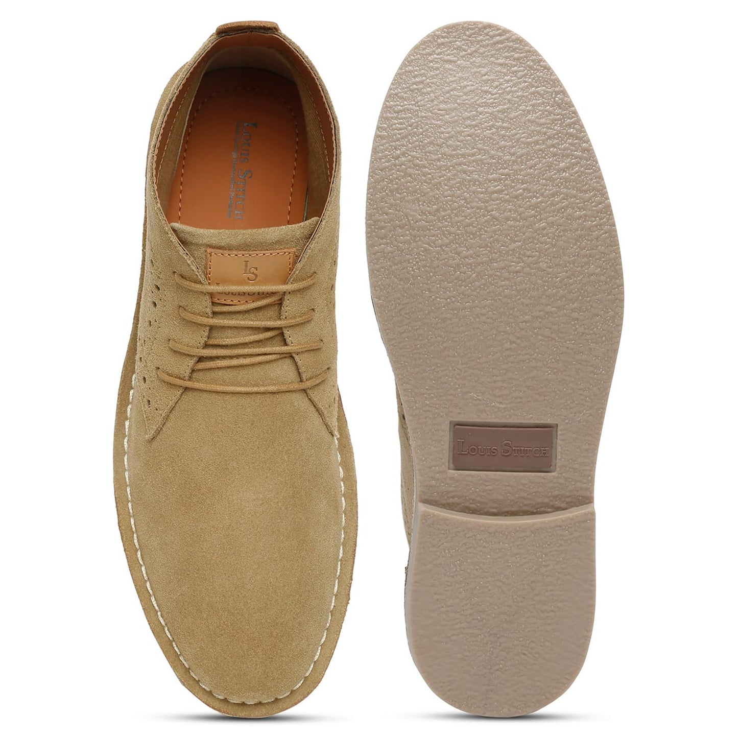 LOUIS STITCH Chukka Boots For Men| Suede Leather Boots for Men| High Ankle Casual Boot | Casual Office & Trekking Shoes | Hiking Boots for Men | Stitch Down Desert Boots |Size-UK07 Cream [LSSDSUCKBGCM]