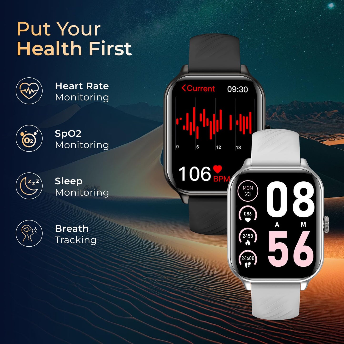 beatXP Unbound Nova 1.96” AMOLED Bluetooth Calling Smart Watch, Rotary Crown, 410 * 502 px, 500 Nits, 60Hz Refresh Rate, Always On Display, 100+ Sports Modes, 24x7 Health Monitoring, IP68 (Silver)