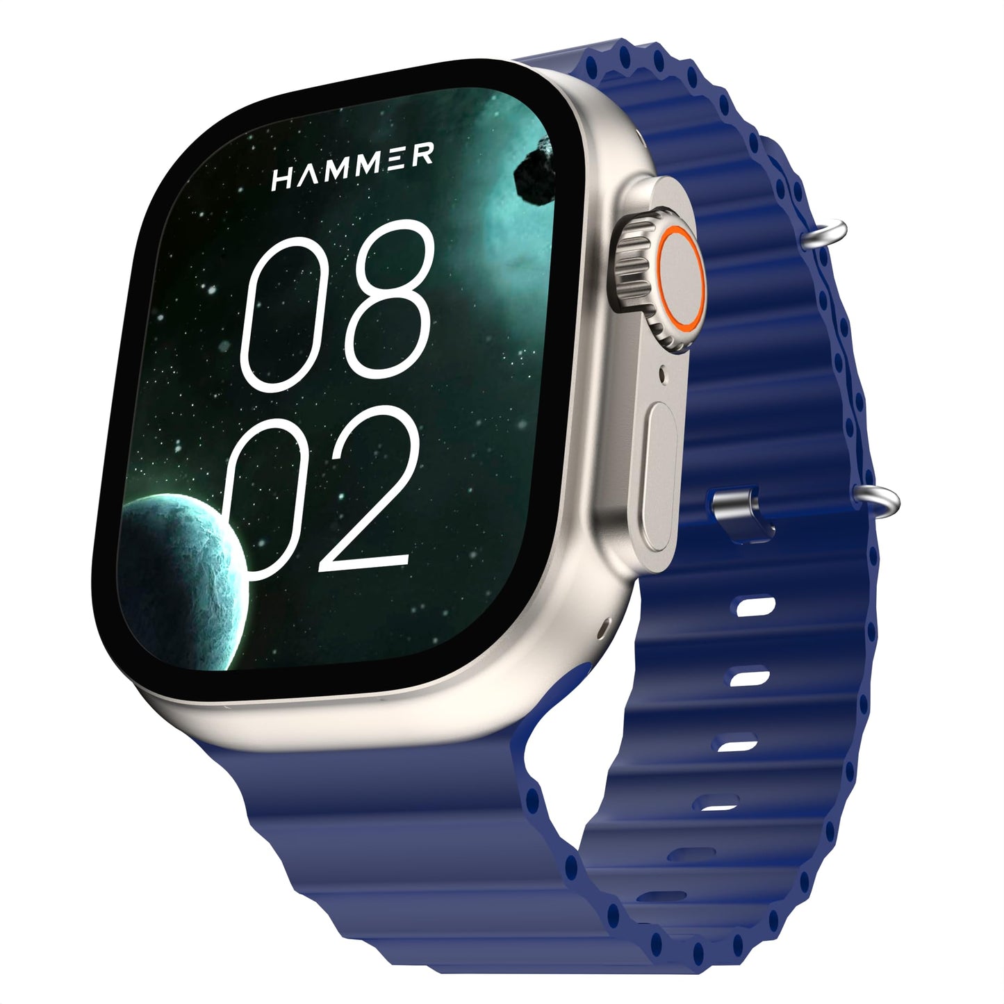 HAMMER Active 2.0 1.95" Display Bluetooth Calling Smart Watch with Metal Body, in-Built Games, Wireless Charging, AOD, 600 NITS Brightness (Blue)