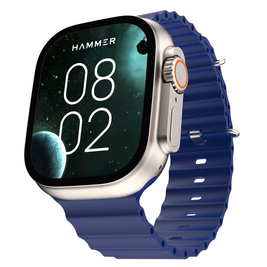 HAMMER Active 2.0 1.95" Display Bluetooth Calling Smart Watch with Metal Body, in-Built Games, Wireless Charging, AOD, 600 NITS Brightness (Blue)