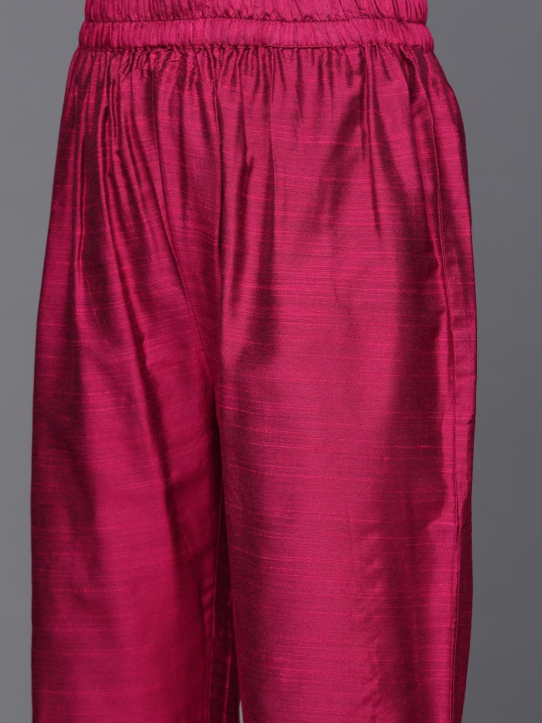 Varanga Magenta Silk Kurta Set for Women – Elegant Woven Yoke, Gota Embellishment, Elasticated Trouser, Side Slits – Stylish & Comfortable Ethnic Wear (Extra Large)