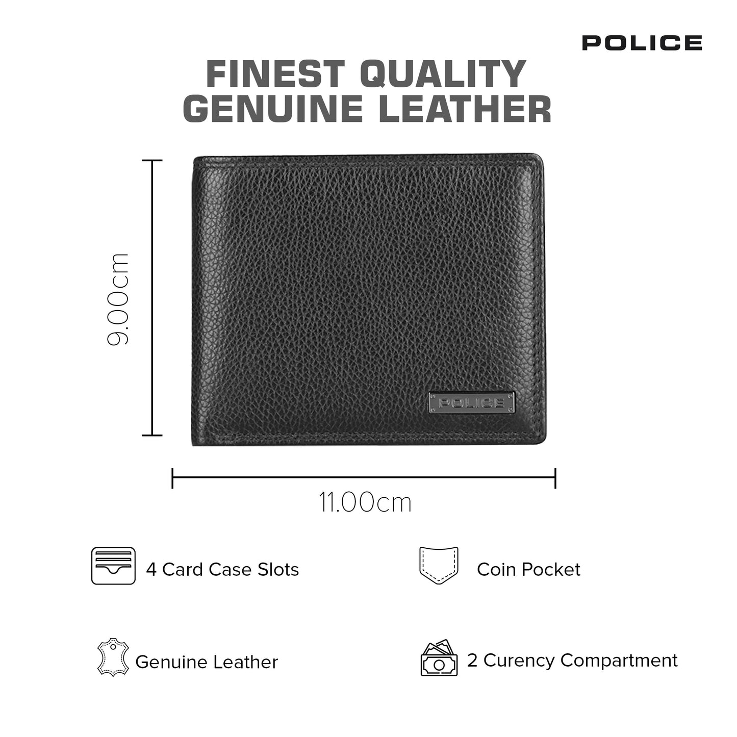 Police Branded Men's Wallet Leather Original | Premium Slim Wallet for Men Stylish Genuine Leather Gents Purse with 8 Card Holder Slots | 2 Slip-in Pockets | Ideal Diwali Gifts - Black