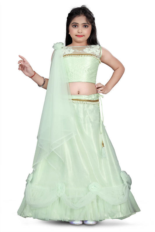 SGF11 Girls Soft Net Full stitched Lehenga choli for Kids_616 (5-7 Years, Pista)