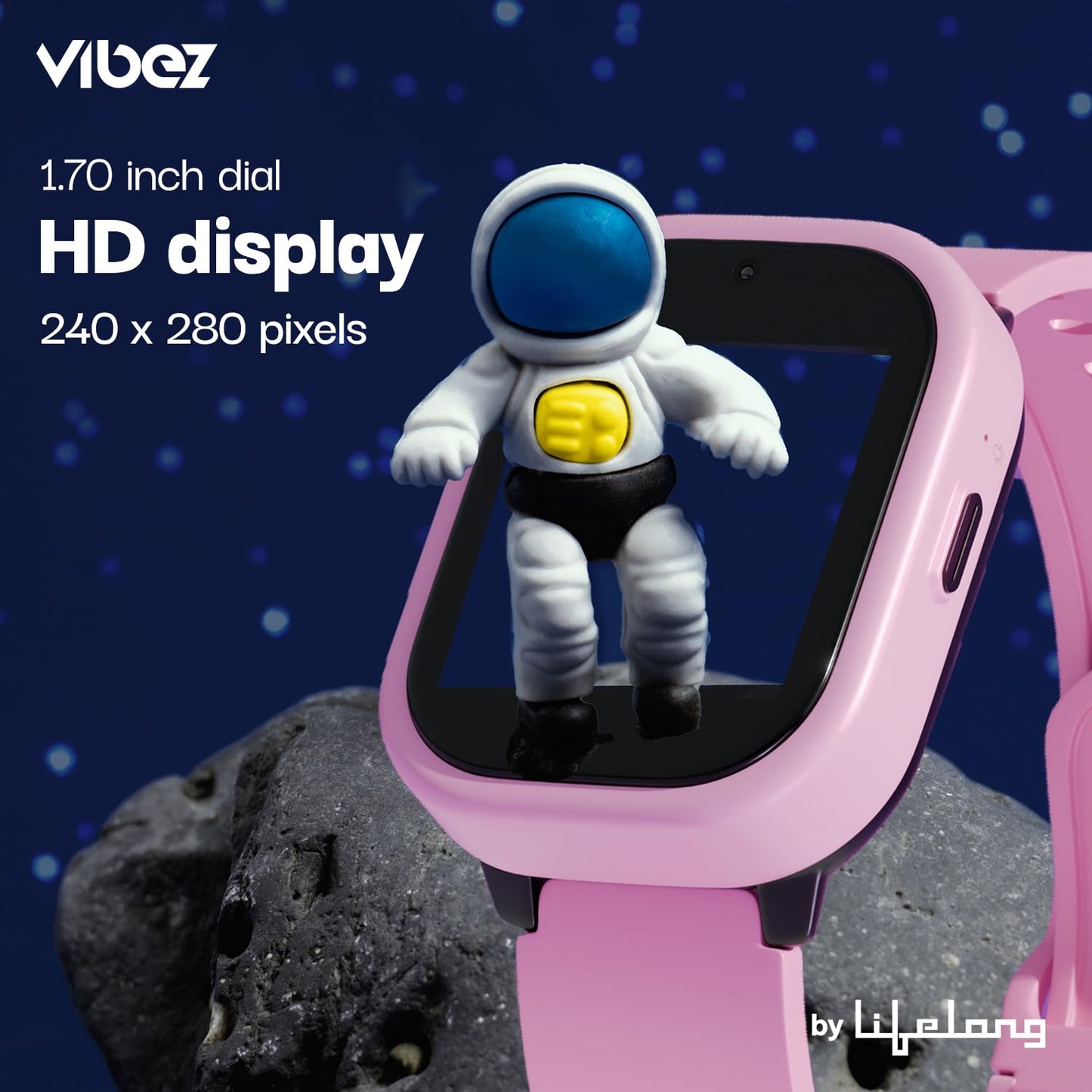 Vibez Smart Watch for Kids – SIM Card, 4G Voice Calling, GPS Location Tracker, Voice Chat, Video Call, Geo-Fencing, SOS Emergency, Health Monitoring Baby Smartwatch & Parental Control (Miracle, Pink)