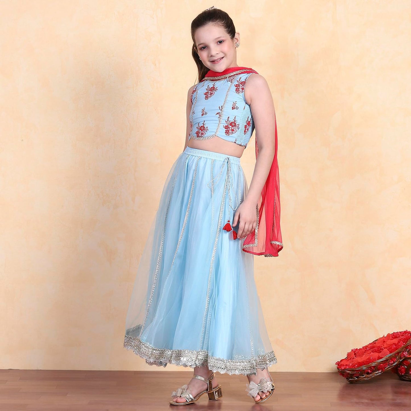 Biba Girl's Cotton Lehenga Set (KWPAISLEY6400SS25SKBLU_Sky Blue_8-9 Year)