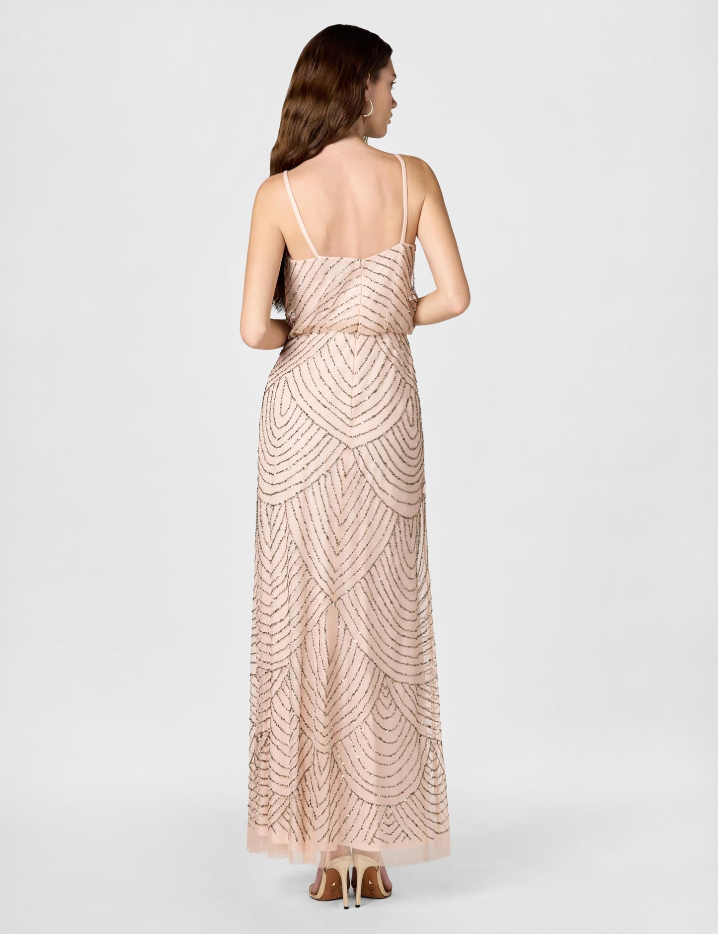 Adrianna Papell Women's Missy Long Blouson Dress, Blush/Gold/Pink, 2