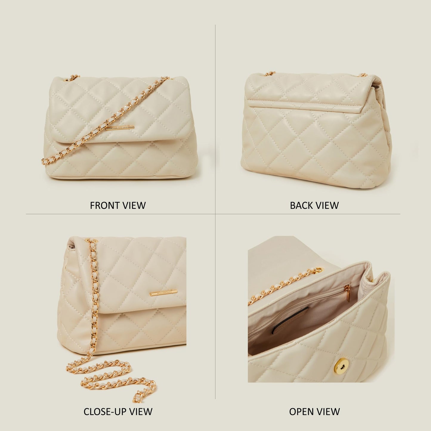 Accessorize London Women's Cream Quilted Faux Leather Sling Bag I Womens Bag | Stylish Bag For Ladies| hand bags for women stylish