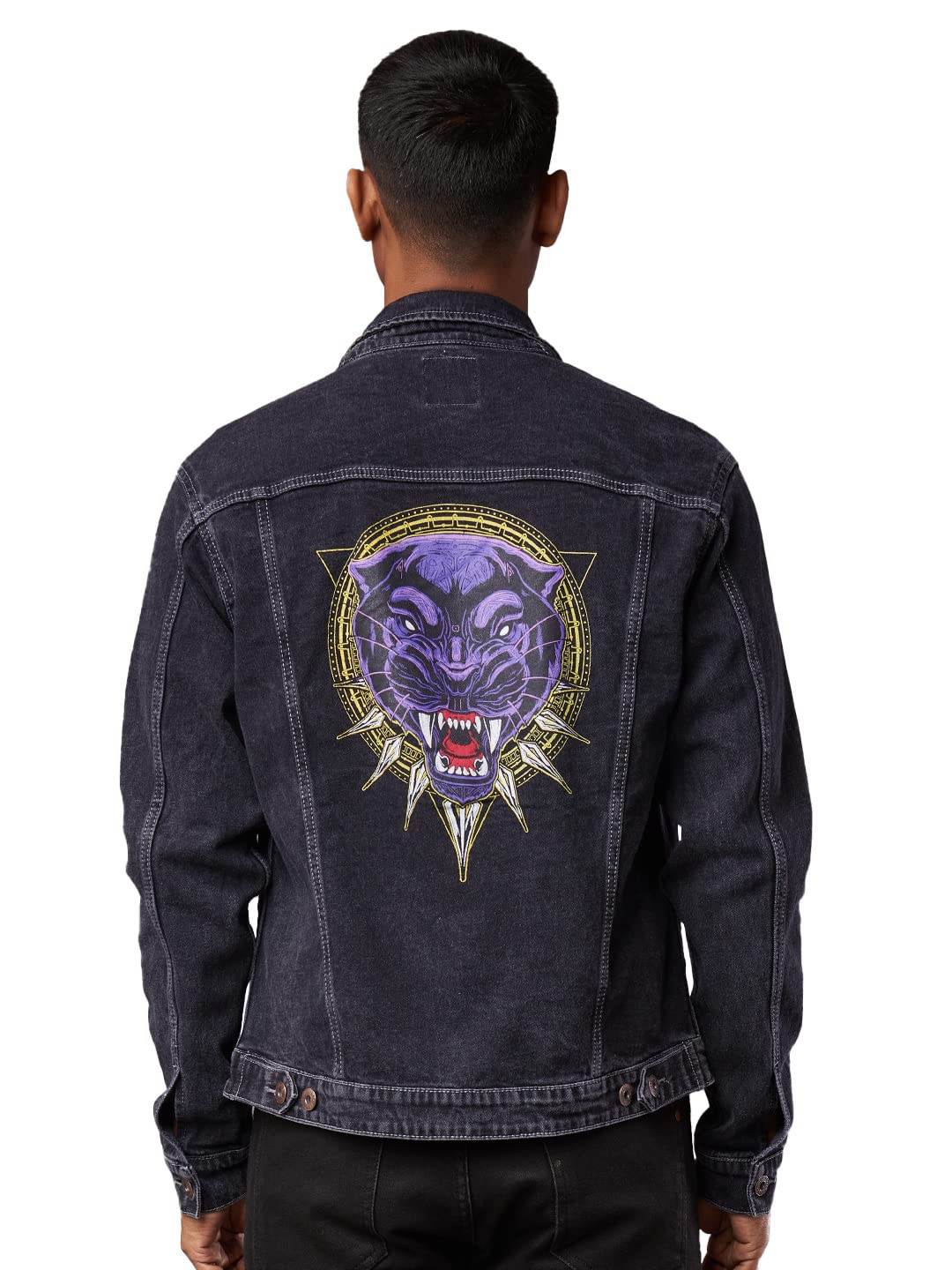 The Souled Store Mens & Boys 100% Cotton Black PantherWakanda Forever Printed Denim Jackets (Small)