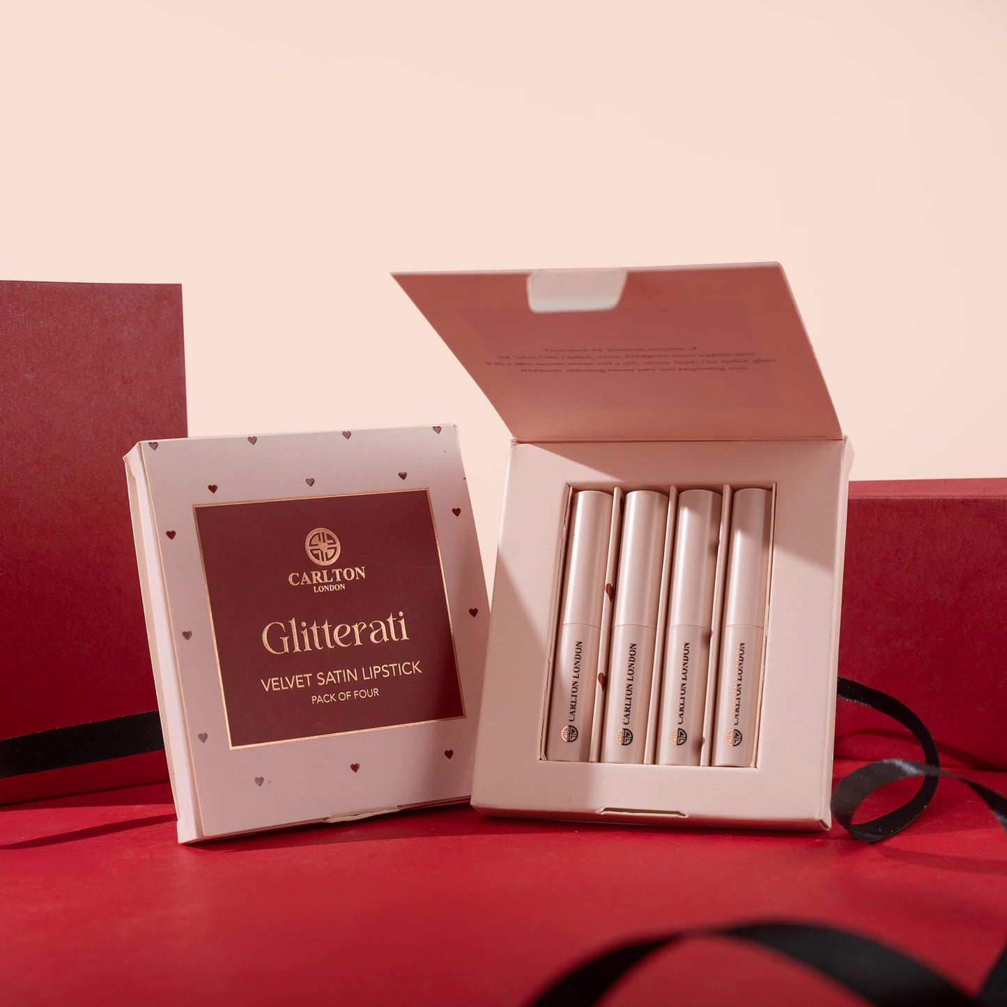 Carlton London Glitterati Satin Lipstick Smudge-Proof Gift Set | Enriched with Vitamin E, Castor oil | Long Lasting | Highly Pigmented | Upto 8Hrs - 4X1.7g