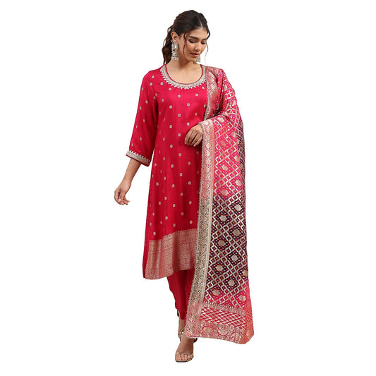Biba Women Pink Viscose Rayon Straight Suit Set_38