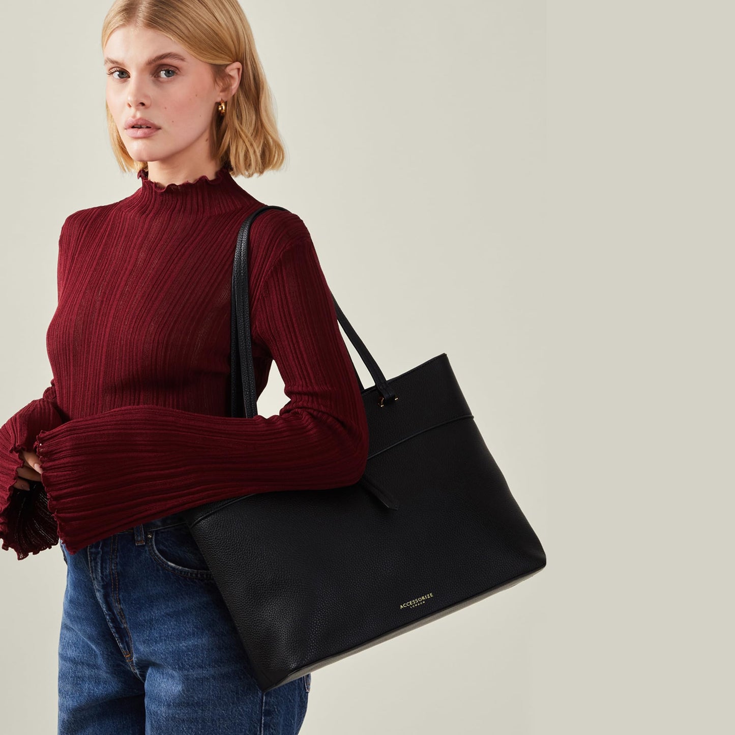 Accessorize London Women's Black Large Faux Leather Tote Bag I Womens Bag| hand bags for women stylish