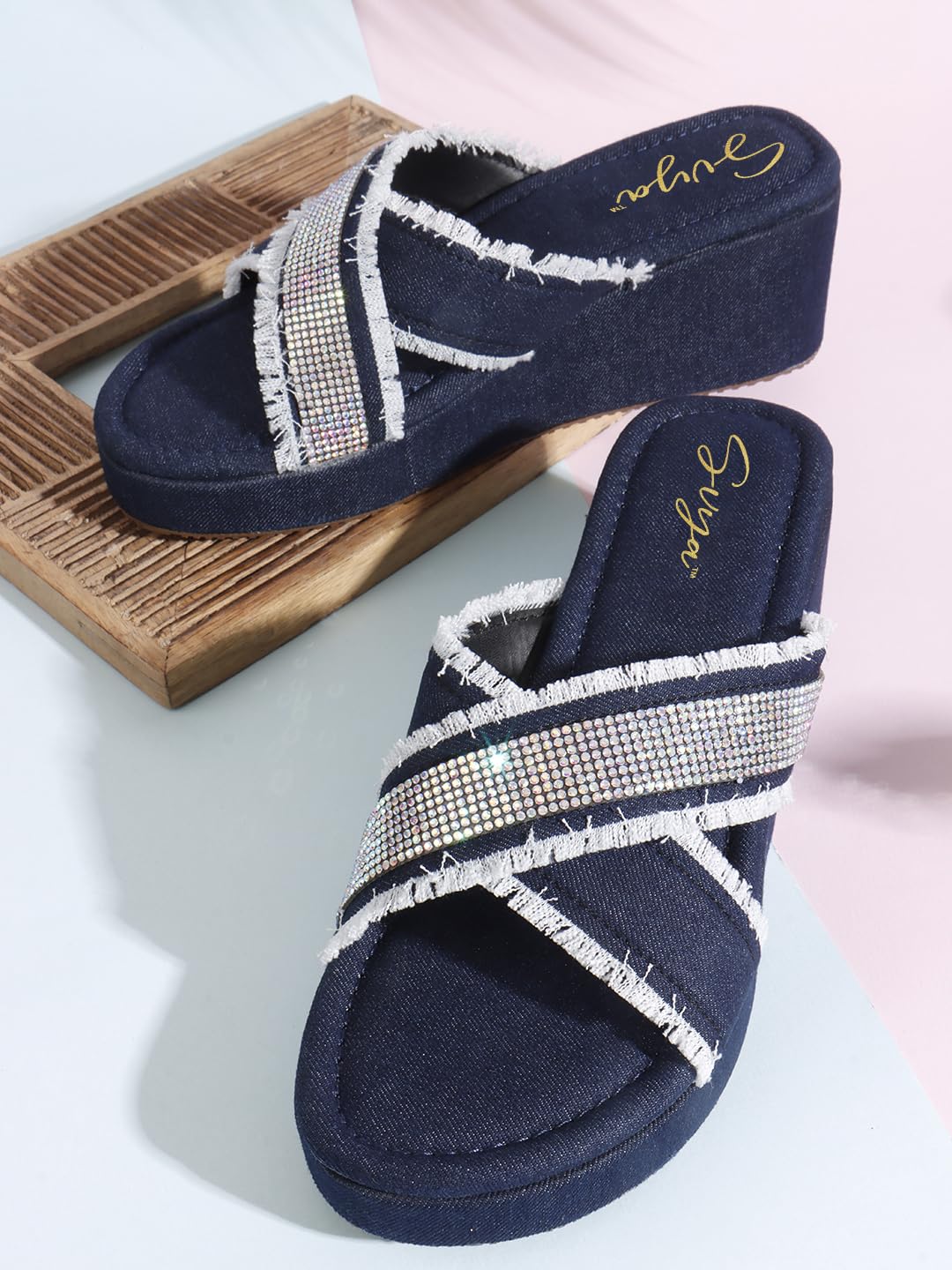 SVYA, Women heel sandal comfortable perfect for casual days with a touch of glam for Girls. (Blue, UK Footwear Size System, Adult, Women, Numeric, Medium, 8)