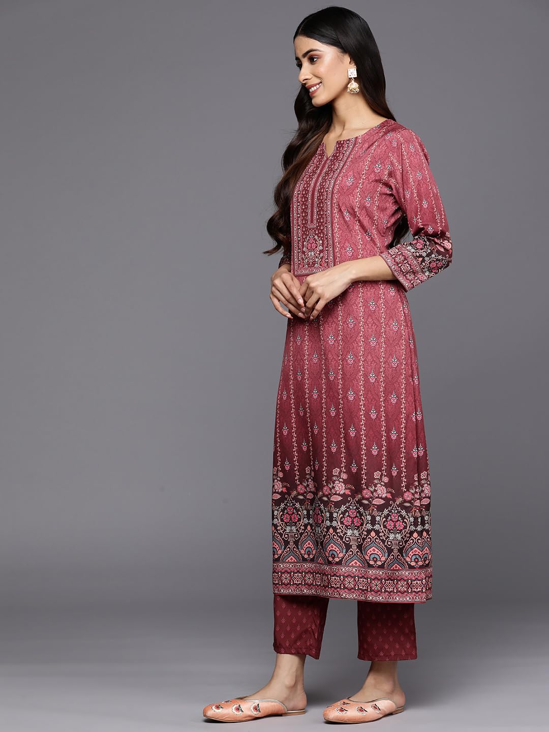 Libas Women's Poly Crepe Kurta Sets (34215_Maroon