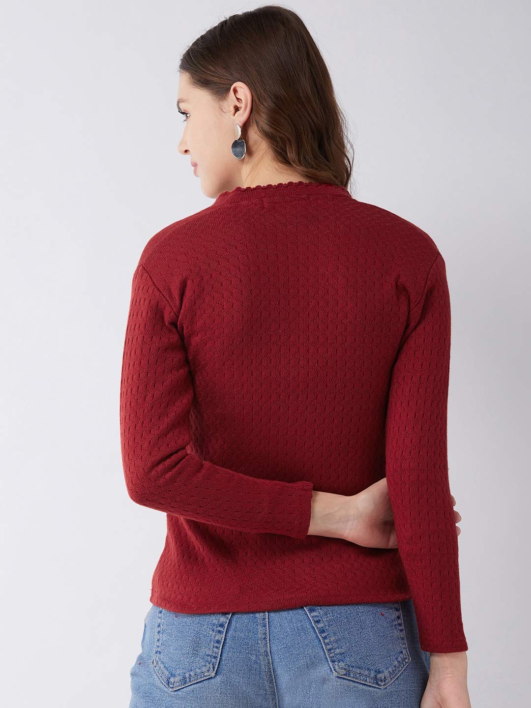 Pivl Self Design V Neck Casual Women Sweater (XX-Large, Maroon)