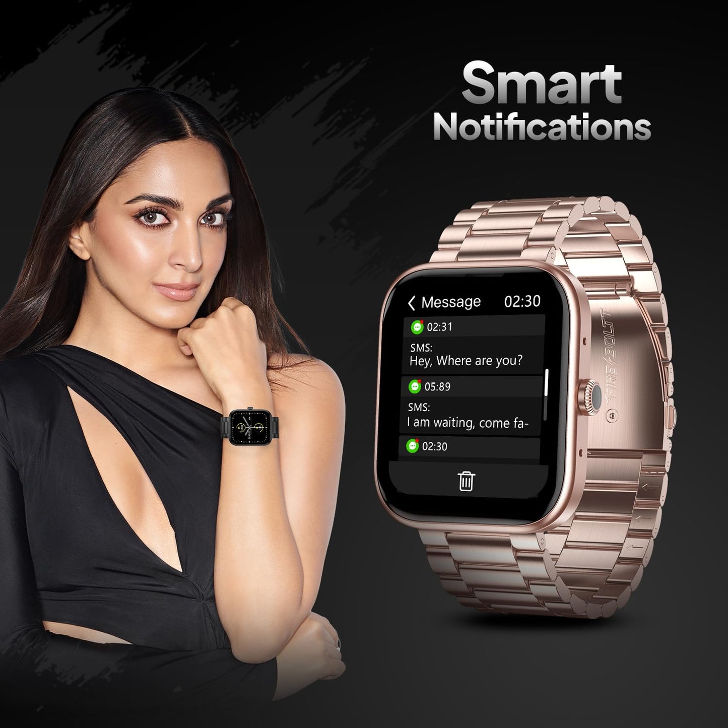 Fire-Boltt Encore Stainless Steel Smart Watch with 1.83” Full Touch Screen Display,240 * 284 PPI, Bluetooth Calling,10-Days Battery Life,IP67 Water Resistant,Upgraded Health Sensors (Rose Gold)