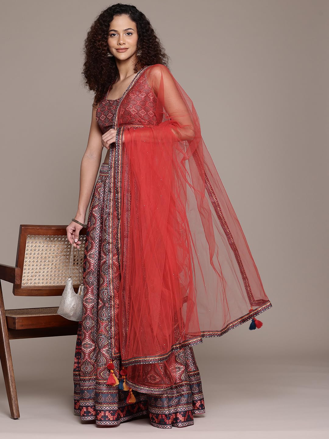 Aarke Ritu Kumar Multi Wanderlust Square Neck Blouse With Lehanga And Dupatta