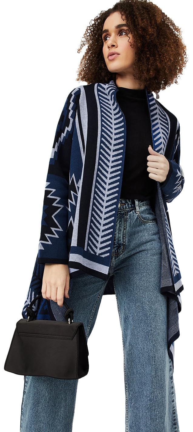 Max Women's Acrylic Shawl Neck Casual Shrug Sweater (SRG45002_Blue,Medium