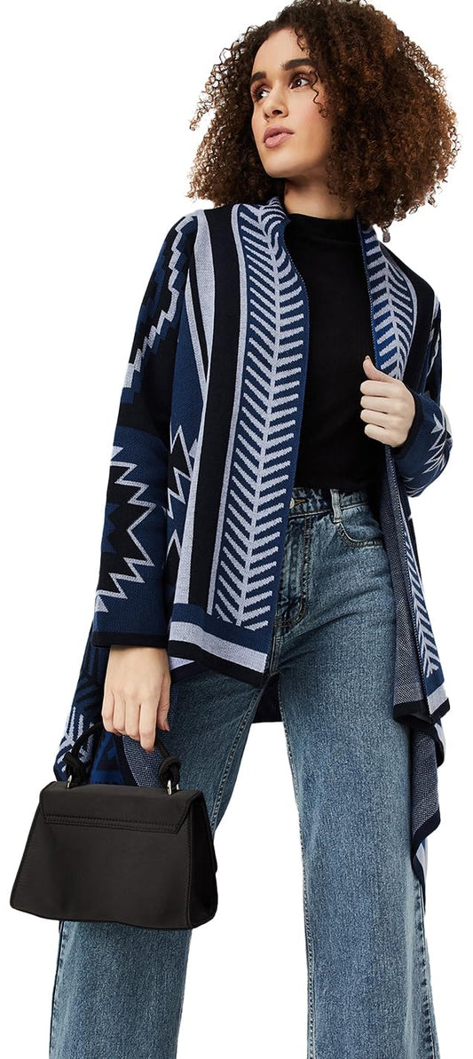 Max Women's Acrylic Shawl Neck Casual Shrug Sweater (SRG45002_Blue,Medium