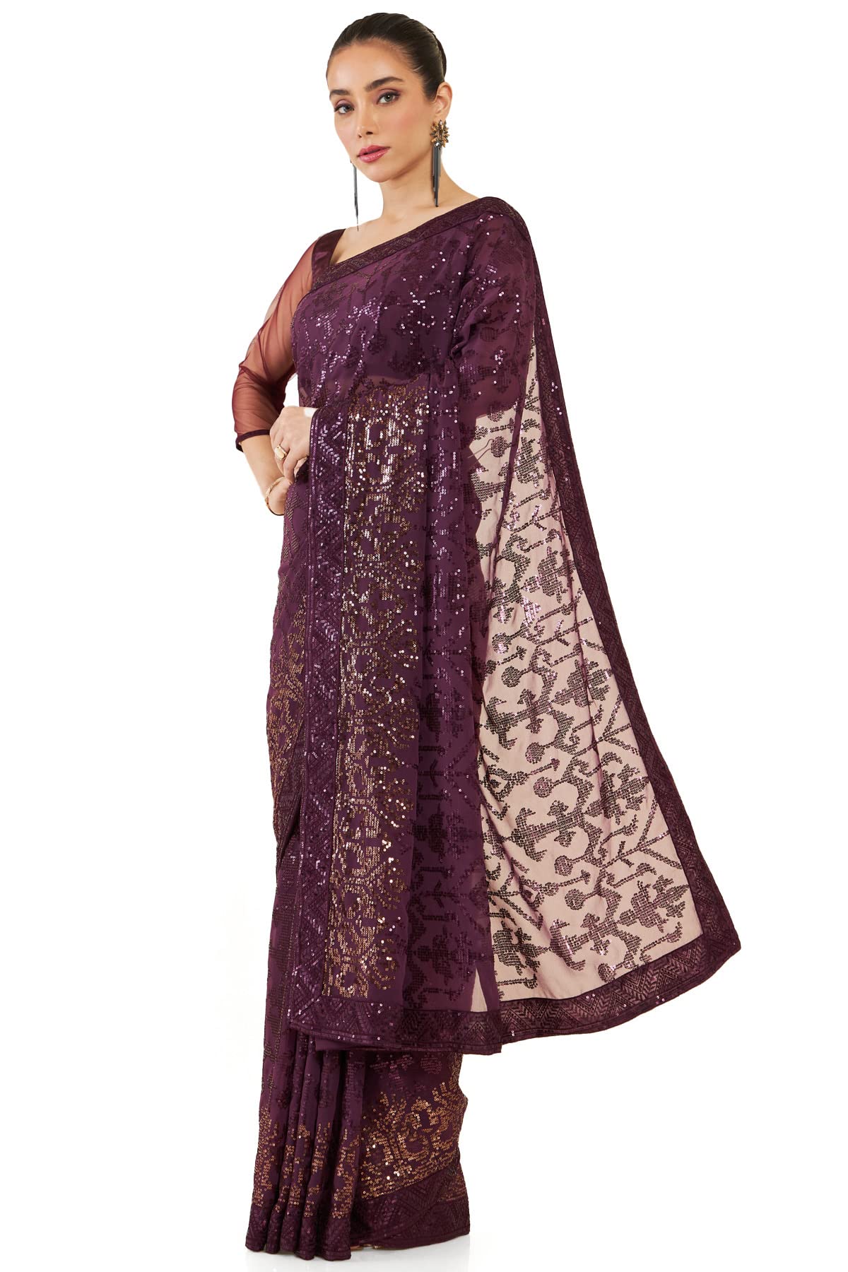 Soch Women Purple Silk Abstract Saree(8907175347867_Purple_FS)