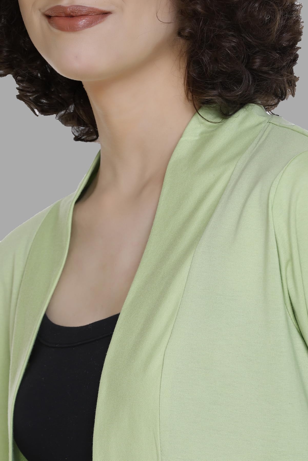 Plush Women's Cotton Waterfall Front Open Regular Mid Length Shurgs | Girls/Ladies Shrug with Front Pockets (2XL-Light Green)