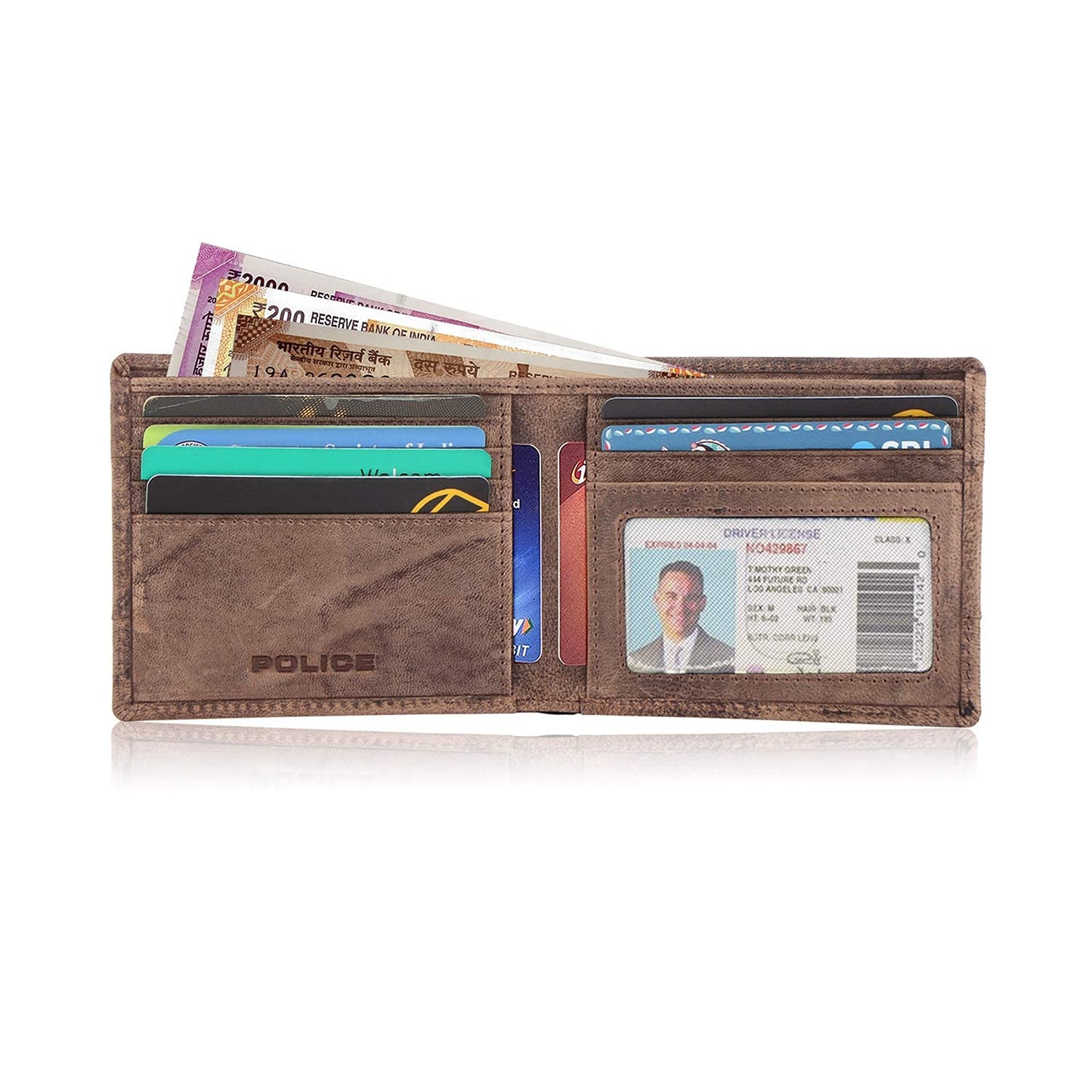Police Infinity Men's Slim Wallet | Leather Purse with 6 Card Slot, 2 Currency Compartment, 2 Slip-in Pockets, 1 ID Compartment - Brown