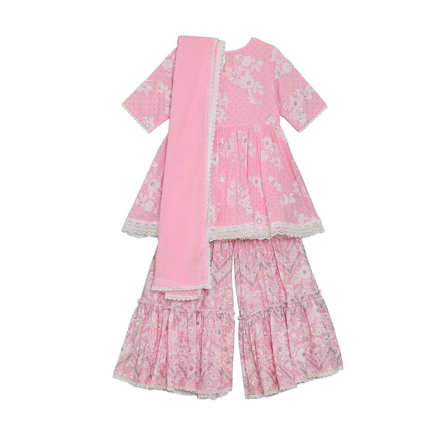 BIBA GIRLS PRINTED GATHERED KID(KWWHITE BLOOMS5764_PINK_15)
