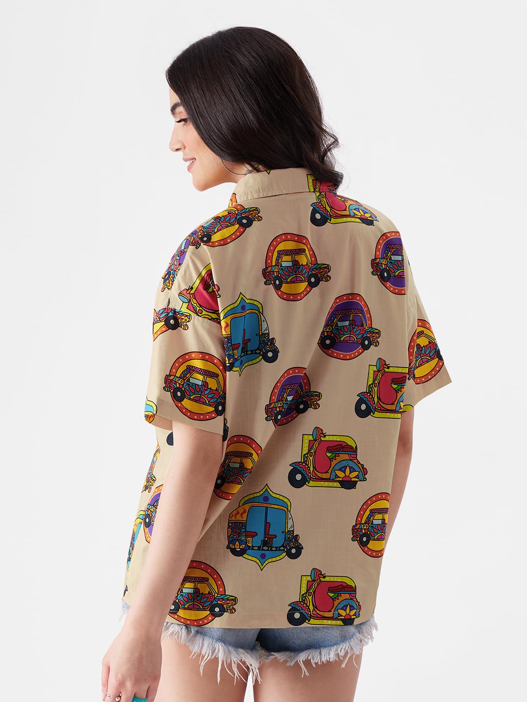 The Souled Store TSS Originals: Desi Paintwork Womens Loose Fit Graphic Printed Half Sleeve Cotton Pink Women Summer Shirts Shirts Casual Button-Down Half Sleeve Printed Graphic Short Sleeve Casual