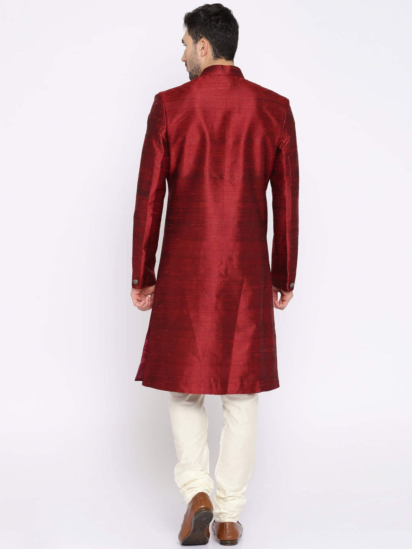 Ethnix by Raymond Men's Silk Sherwani (RTSB00007-M6_Dark Maroon_104)