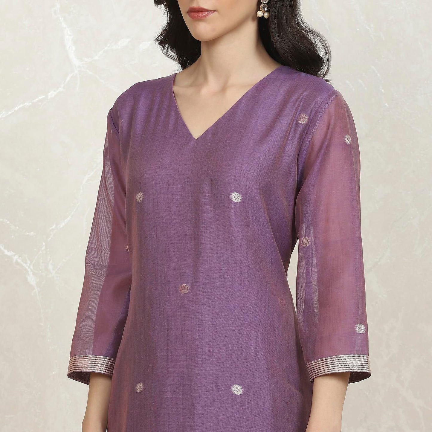 Biba Women's Lavender Chanderi Weave Unstitched Suit Set