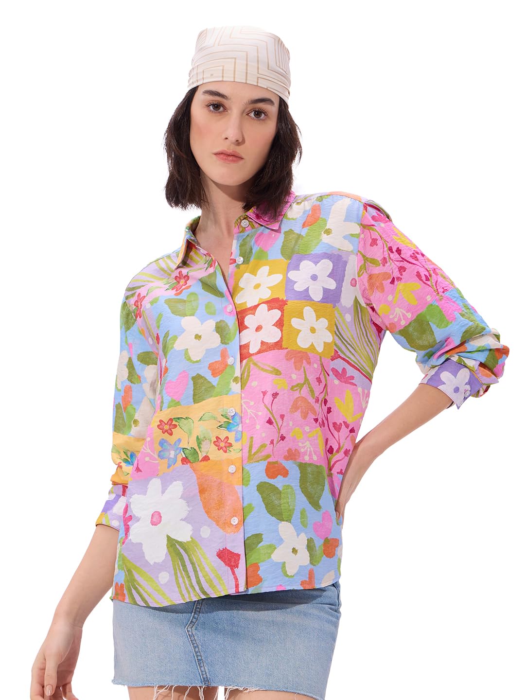 The Souled Store Blooming Womens Oversized Fit Full Sleeve Cotton Women Boyfriend Shirts