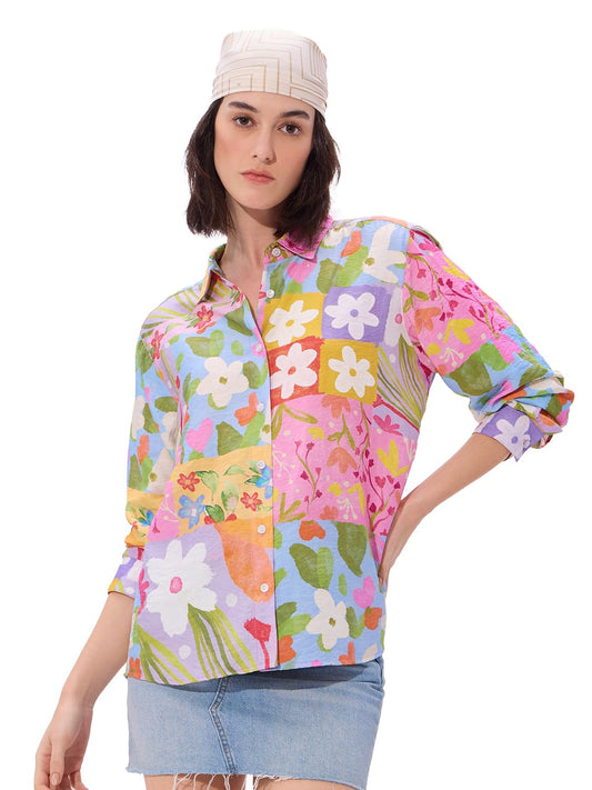 The Souled Store Blooming Womens Oversized Fit Full Sleeve Cotton Women Boyfriend Shirts