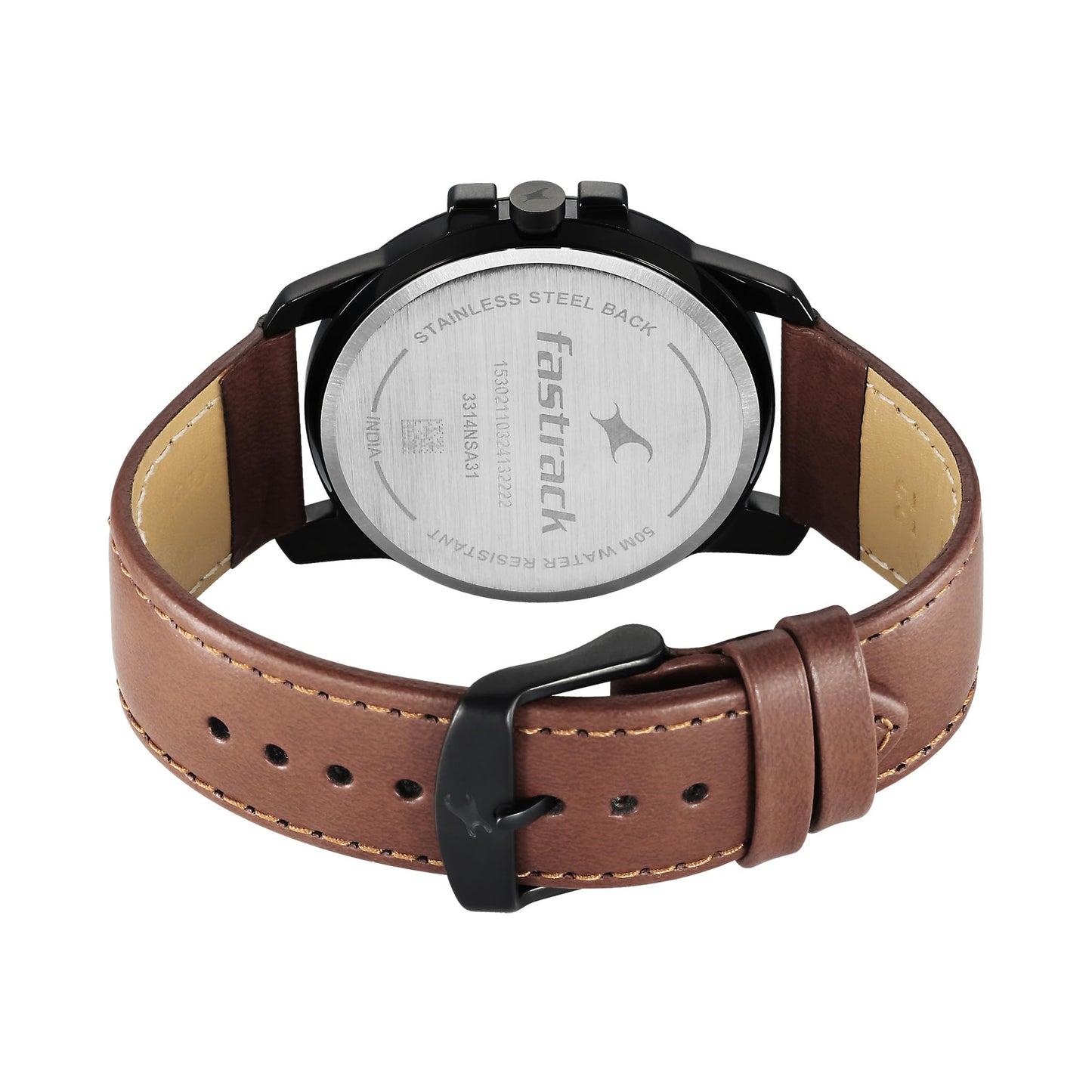 Fastrack Pulse II Quartz Analog Black Dial Leather Strap Watch for Men_3314NL01F