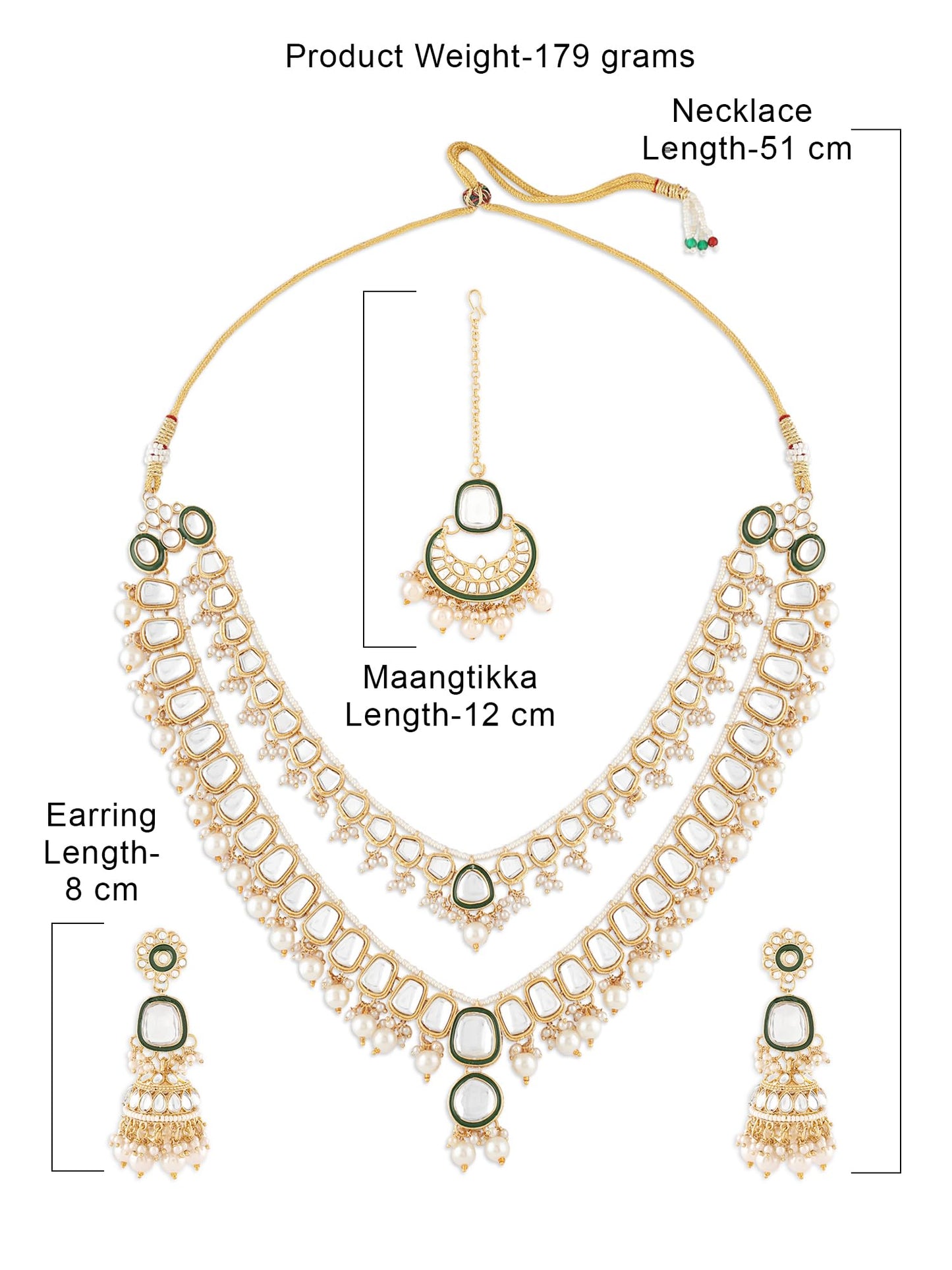 ZAVERI PEARLS Green Meenakari Kundan Pearls Layered Bridal Necklace Earring & Maangtikka Set For Women-ZPFK17357