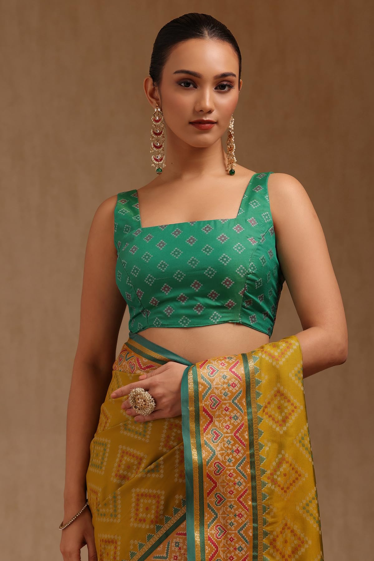 Soch Womens Light Green Silk Blend Woven Design Saree With Thread Work