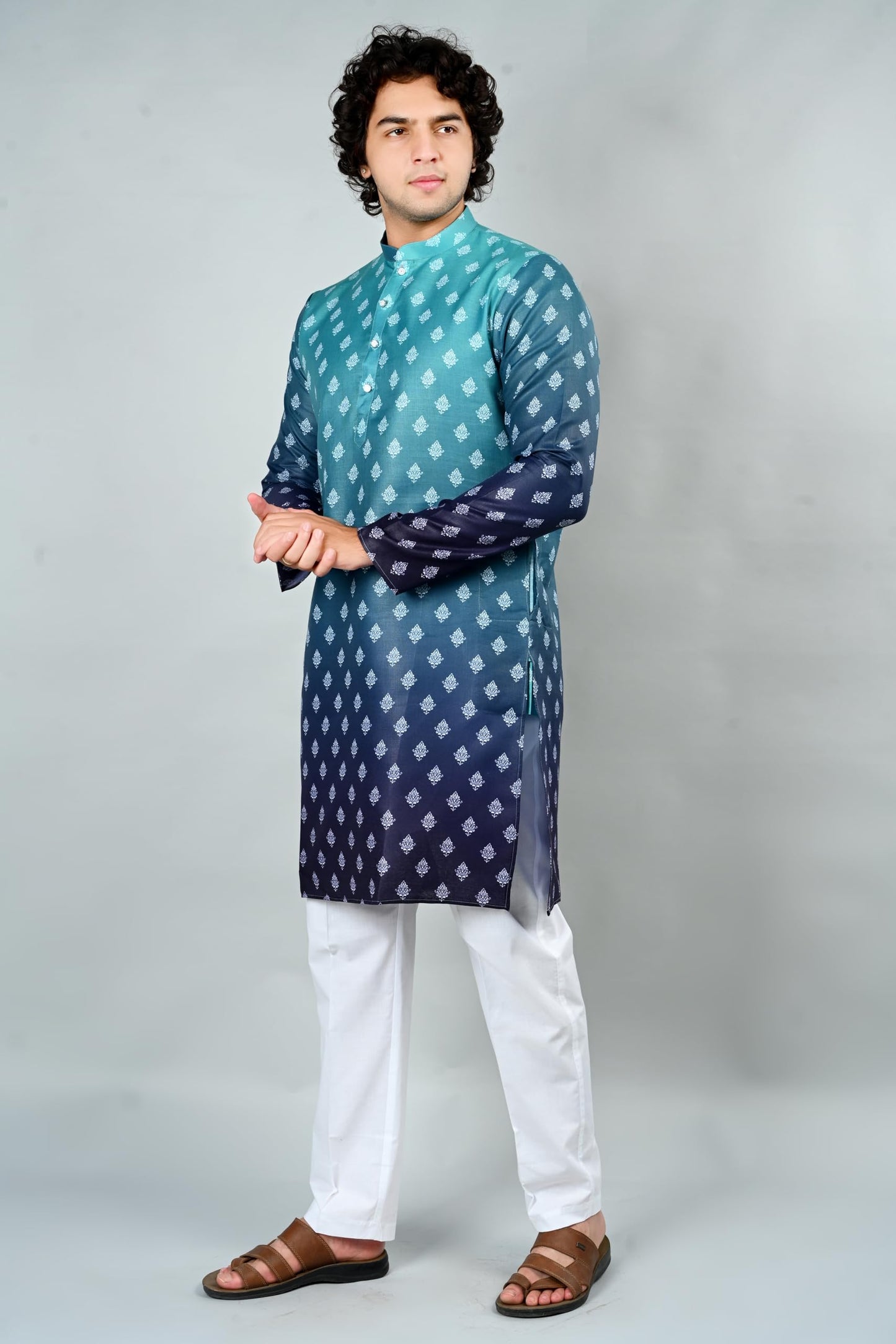 Jagdish GARMENTS Men's Cotton Ombre Printed Kurta- Ethnic Wear for Festive, Wedding, Puja & Casual Occasions (in, Alpha, M, Grey)